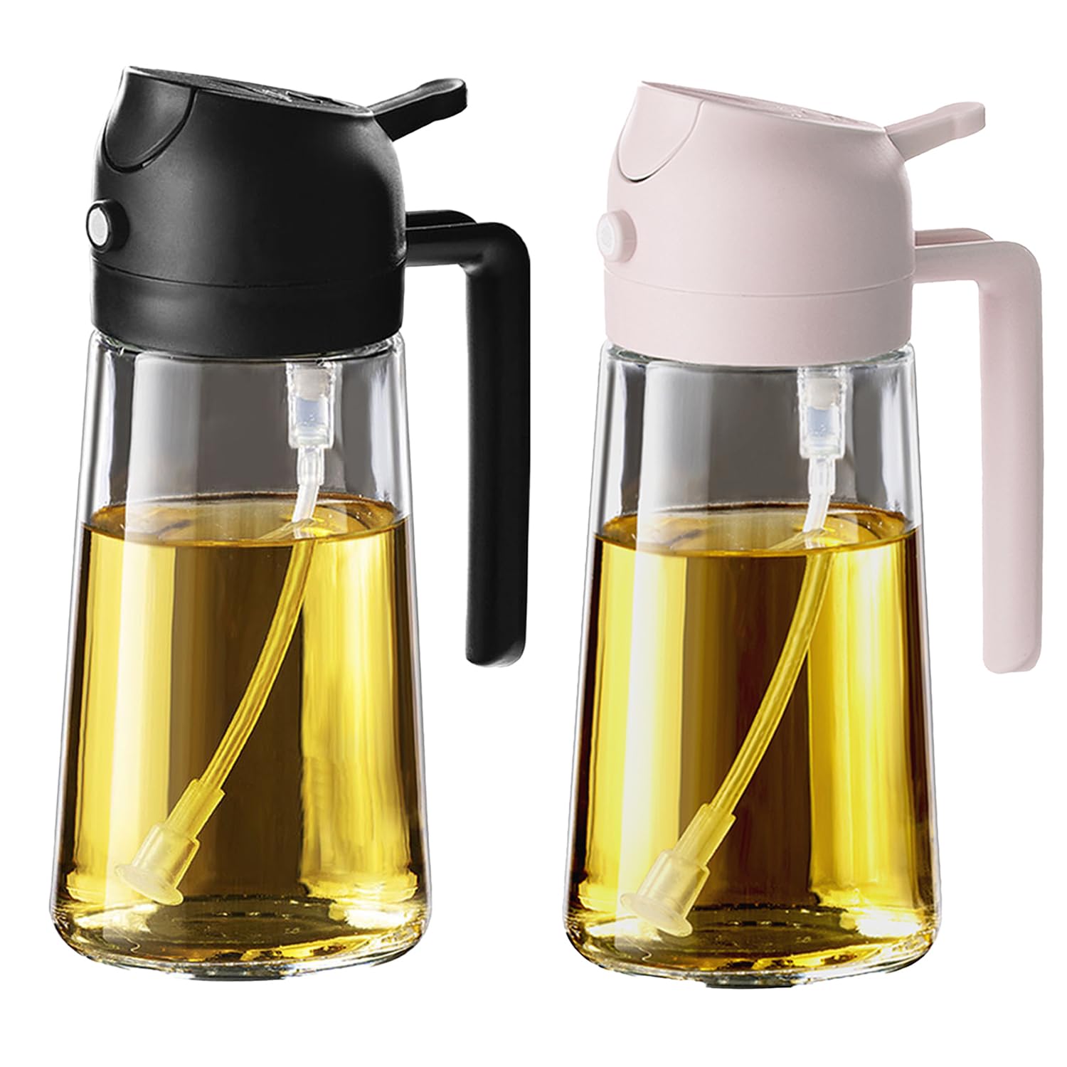 TrendPlain 16oz/470ml Glass Olive Oil Sprayer for Cooking - 2 in 1 Olive Oil Dispenser for Kitchen Gadgets, Air Fryer, Salad, and BBQ - Black